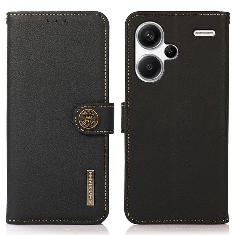 KHAZNEH For Xiaomi Redmi Note 13 Pro+ 5G Cell Phone Case Genuine Cow Leather Wallet Stand Protective Cover