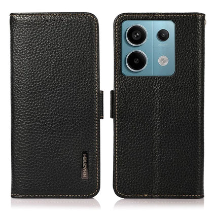 KHAZNEH For Xiaomi Redmi Note 13 5G / 13 5G (China) Phone Case RFID Blocking Genuine Cow Leather Cover