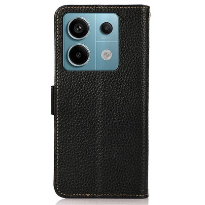 KHAZNEH For Xiaomi Redmi Note 13 5G / 13 5G (China) Phone Case RFID Blocking Genuine Cow Leather Cover