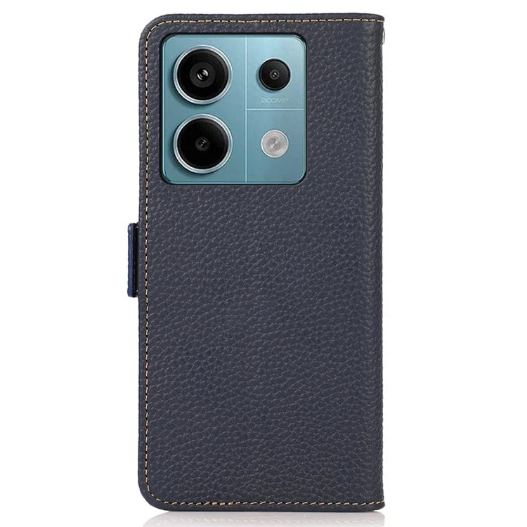 KHAZNEH For Xiaomi Redmi Note 13 5G / 13 5G (China) Phone Case RFID Blocking Genuine Cow Leather Cover
