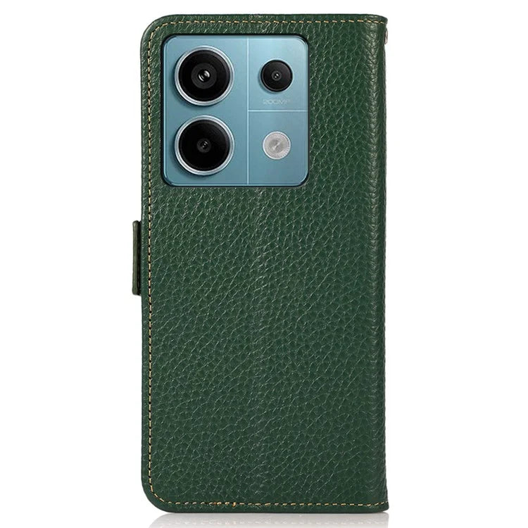 KHAZNEH For Xiaomi Redmi Note 13 5G / 13 5G (China) Phone Case RFID Blocking Genuine Cow Leather Cover