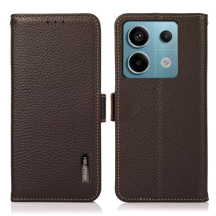 KHAZNEH For Xiaomi Redmi Note 13 5G / 13 5G (China) Phone Case RFID Blocking Genuine Cow Leather Cover
