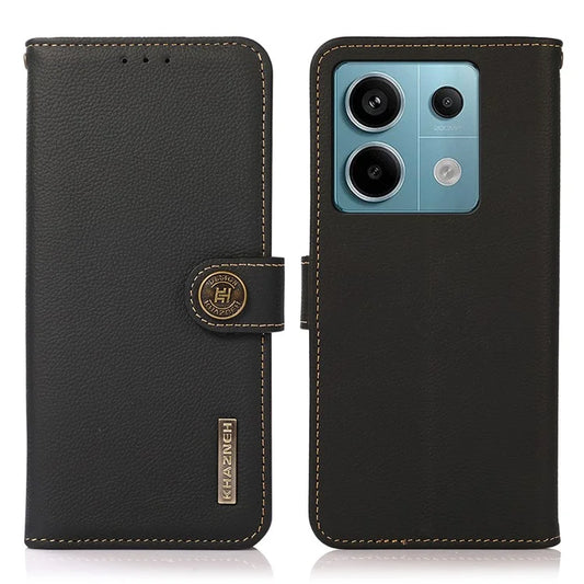 KHAZNEH For Xiaomi Redmi Note 13 Pro 5G / Poco X6 5G Case RFID Blocking Genuine Cow Leather Card Slot Phone Cover