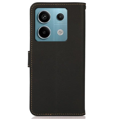 KHAZNEH For Xiaomi Redmi Note 13 Pro 5G / Poco X6 5G Case RFID Blocking Genuine Cow Leather Card Slot Phone Cover