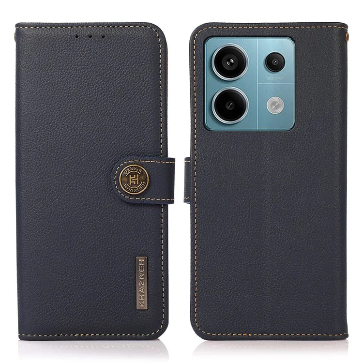 KHAZNEH For Xiaomi Redmi Note 13 Pro 5G / Poco X6 5G Case RFID Blocking Genuine Cow Leather Card Slot Phone Cover