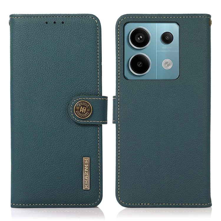 KHAZNEH For Xiaomi Redmi Note 13 Pro 5G / Poco X6 5G Case RFID Blocking Genuine Cow Leather Card Slot Phone Cover