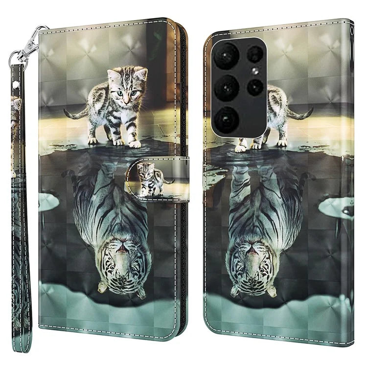 For Samsung Galaxy S24 Ultra Case 3D Pattern Leather Stand Phone Cover