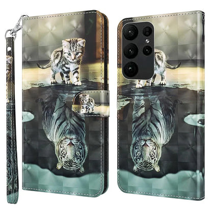 For Samsung Galaxy S24 Ultra Case 3D Pattern Leather Stand Phone Cover