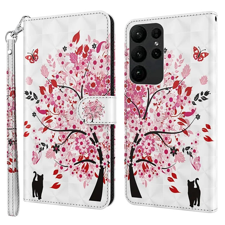 For Samsung Galaxy S24 Ultra Case 3D Pattern Leather Stand Phone Cover