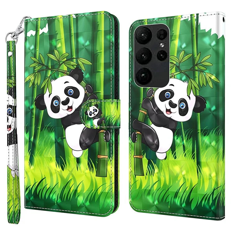 For Samsung Galaxy S24 Ultra Case 3D Pattern Leather Stand Phone Cover