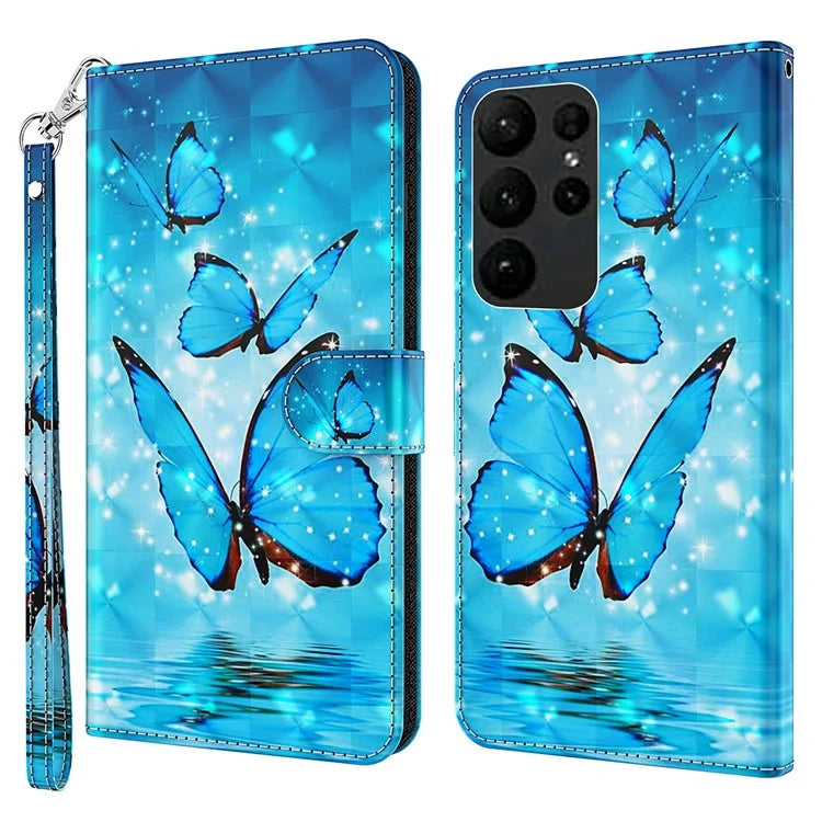 For Samsung Galaxy S24 Ultra Case 3D Pattern Leather Stand Phone Cover