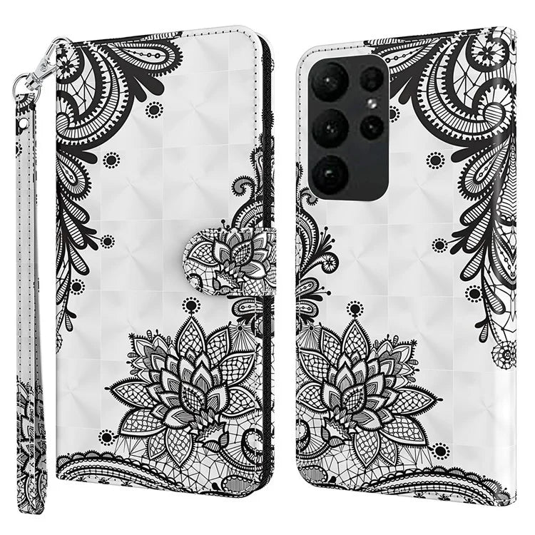 For Samsung Galaxy S24 Ultra Case 3D Pattern Leather Stand Phone Cover