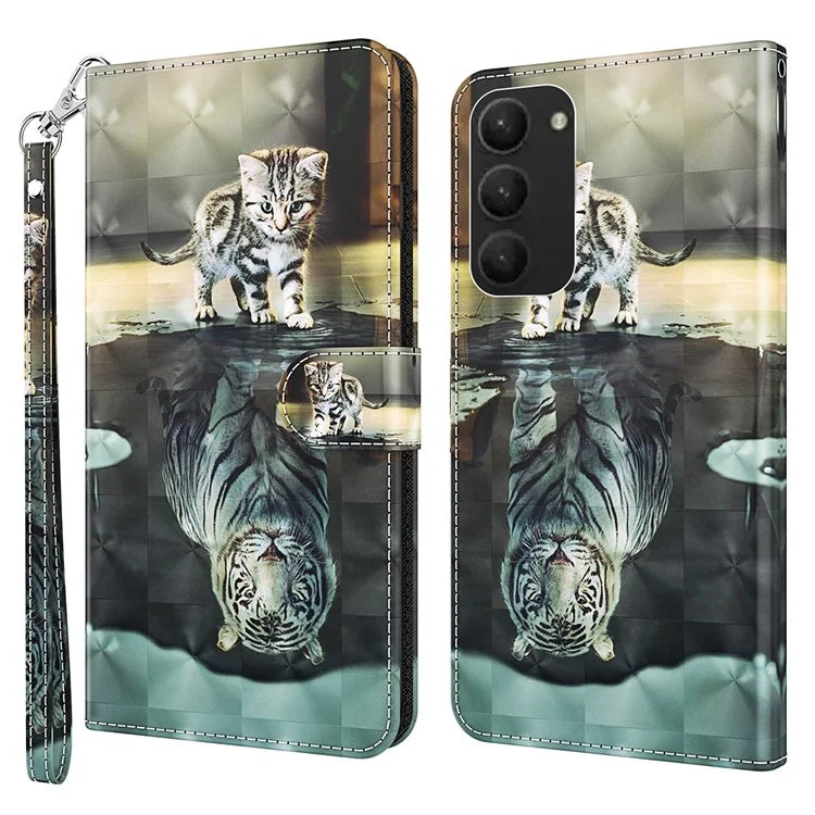 For Samsung Galaxy S24+ Leather 3D Pattern Case Flip Wrist Strap Cell Phone Cover