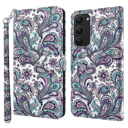 For Samsung Galaxy S24+ Leather 3D Pattern Case Flip Wrist Strap Cell Phone Cover
