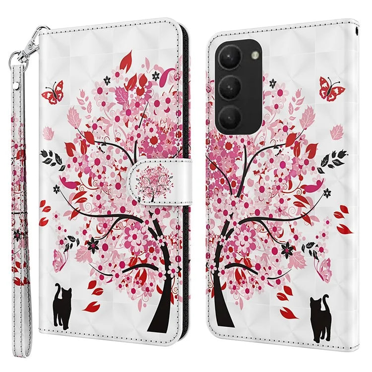 For Samsung Galaxy S24+ Leather 3D Pattern Case Flip Wrist Strap Cell Phone Cover