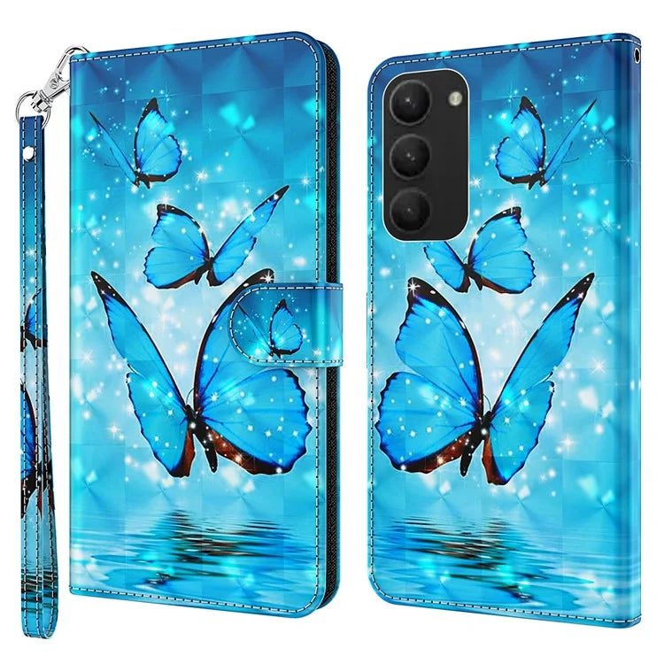 For Samsung Galaxy S24+ Leather 3D Pattern Case Flip Wrist Strap Cell Phone Cover