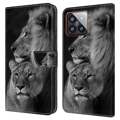 For Xiaomi 14 Pro Leather Phone Case Wallet 3D Pattern Design Cover