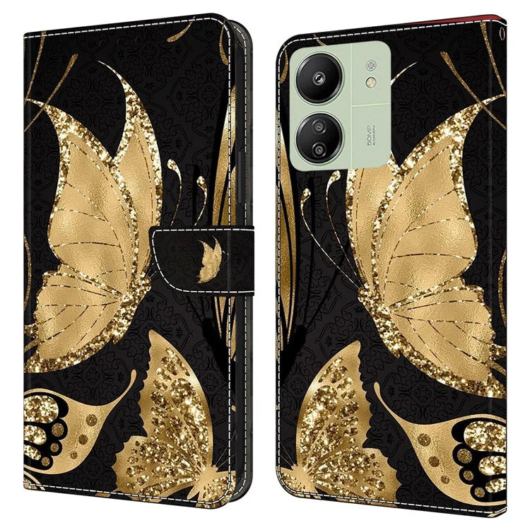 For Xiaomi Redmi 13C 4G / Poco C65 4G Phone Case PU Leather 3D Pattern Flip Folio Cover