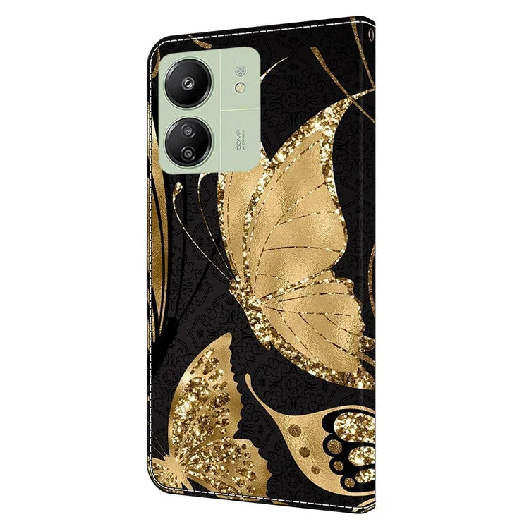 For Xiaomi Redmi 13C 4G / Poco C65 4G Phone Case PU Leather 3D Pattern Flip Folio Cover