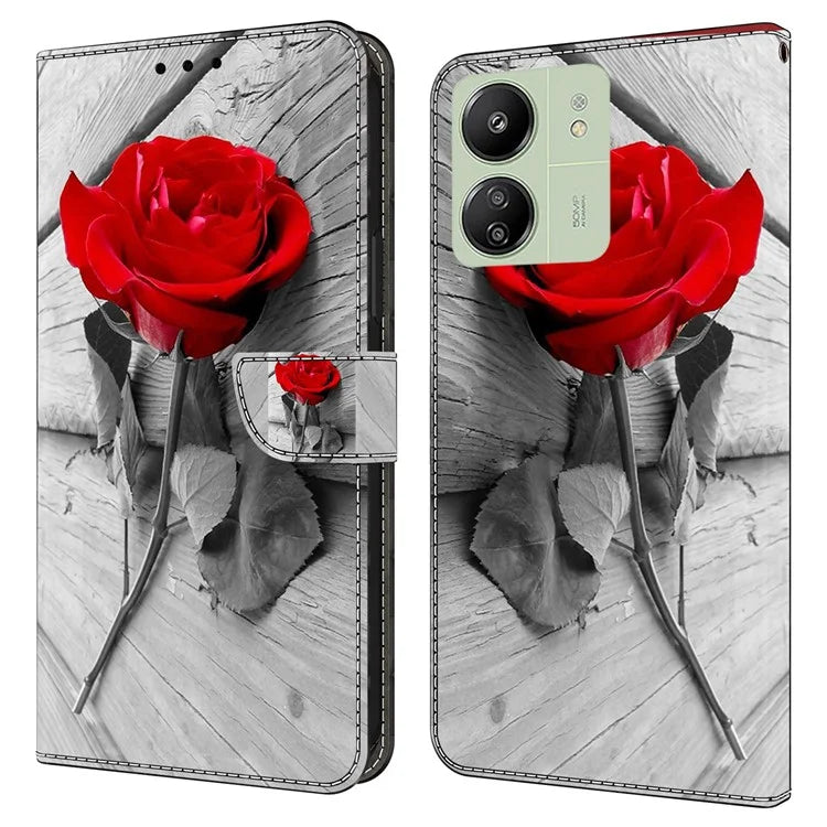 For Xiaomi Redmi 13C 4G / Poco C65 4G Phone Case PU Leather 3D Pattern Flip Folio Cover