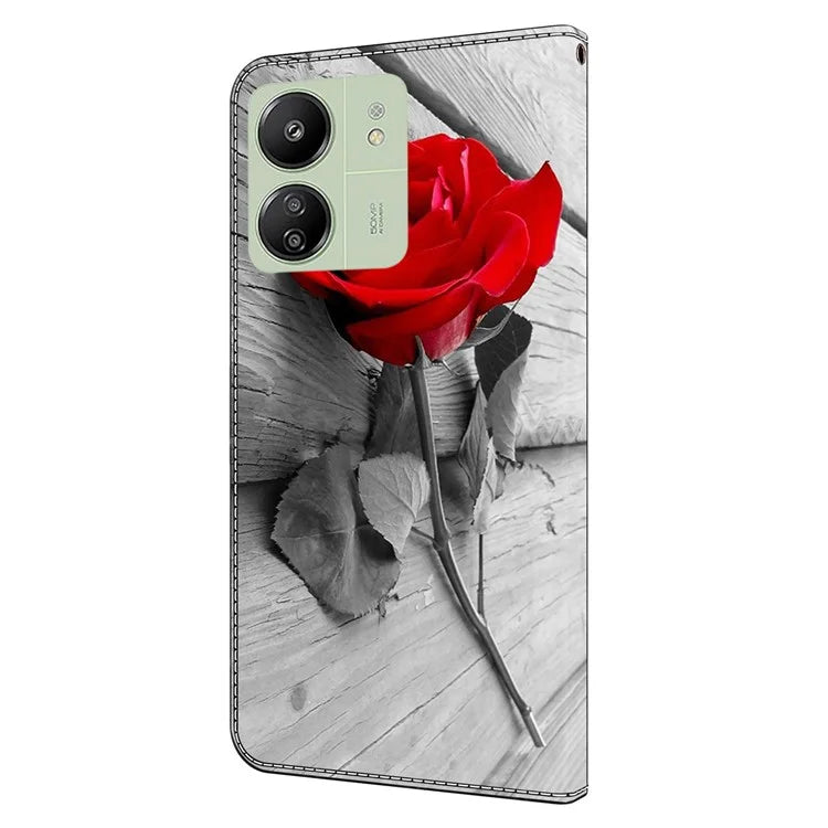 For Xiaomi Redmi 13C 4G / Poco C65 4G Phone Case PU Leather 3D Pattern Flip Folio Cover