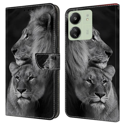 For Xiaomi Redmi 13C 4G / Poco C65 4G Phone Case PU Leather 3D Pattern Flip Folio Cover