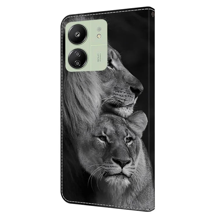For Xiaomi Redmi 13C 4G / Poco C65 4G Phone Case PU Leather 3D Pattern Flip Folio Cover