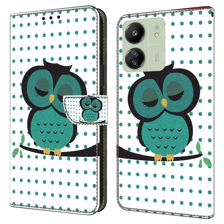 For Xiaomi Redmi 13C 4G / Poco C65 4G Phone Case PU Leather 3D Pattern Flip Folio Cover