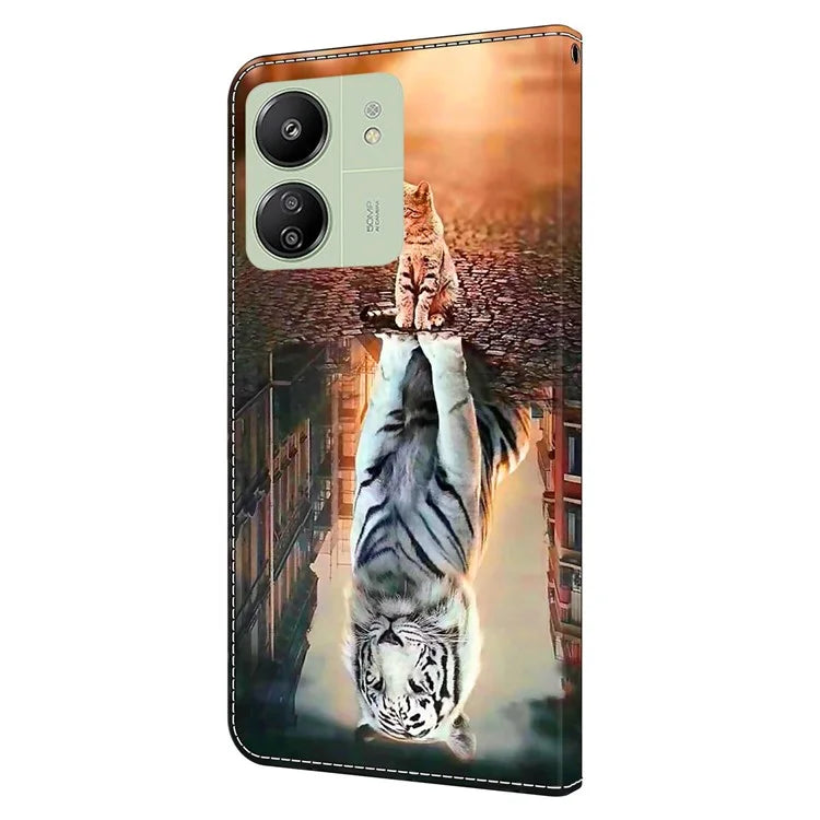 For Xiaomi Redmi 13C 4G / Poco C65 4G Phone Case PU Leather 3D Pattern Flip Folio Cover