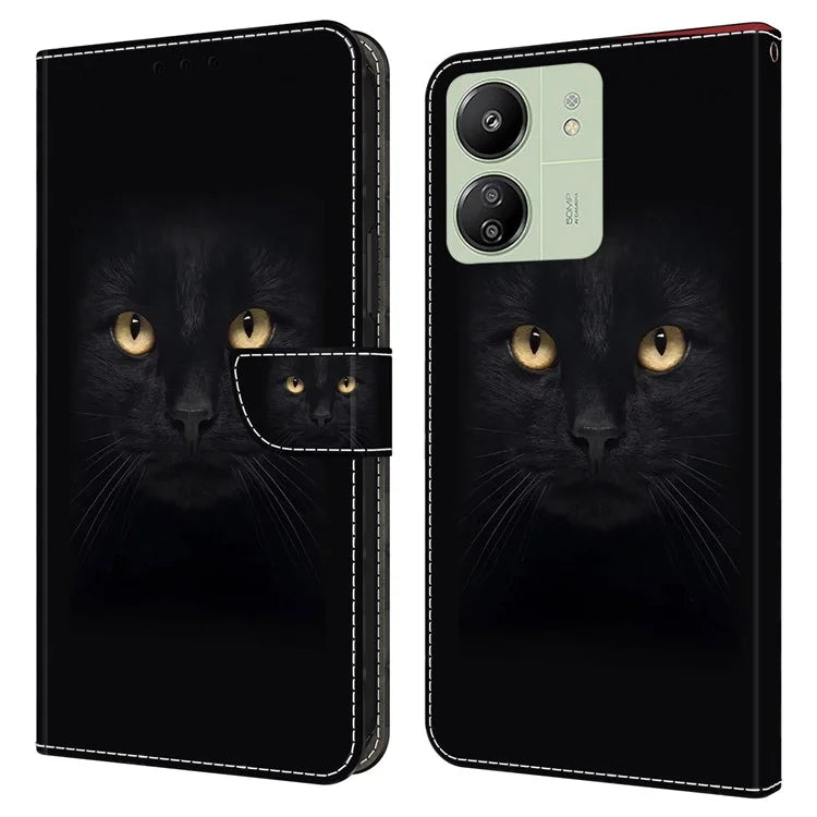 For Xiaomi Redmi 13C 4G / Poco C65 4G Phone Case PU Leather 3D Pattern Flip Folio Cover