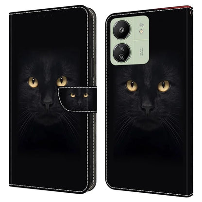 For Xiaomi Redmi 13C 4G / Poco C65 4G Phone Case PU Leather 3D Pattern Flip Folio Cover
