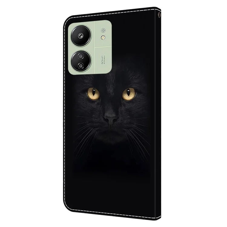 For Xiaomi Redmi 13C 4G / Poco C65 4G Phone Case PU Leather 3D Pattern Flip Folio Cover