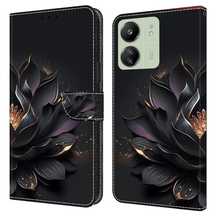 For Xiaomi Redmi 13C 4G / Poco C65 4G Phone Case PU Leather 3D Pattern Flip Folio Cover