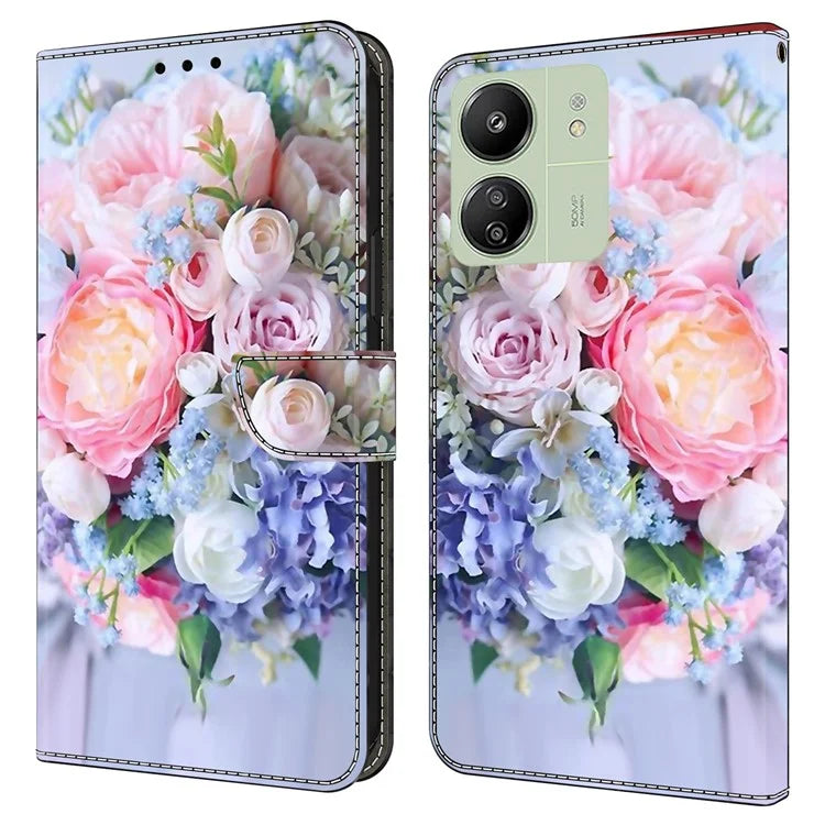 For Xiaomi Redmi 13C 4G / Poco C65 4G Phone Case PU Leather 3D Pattern Flip Folio Cover