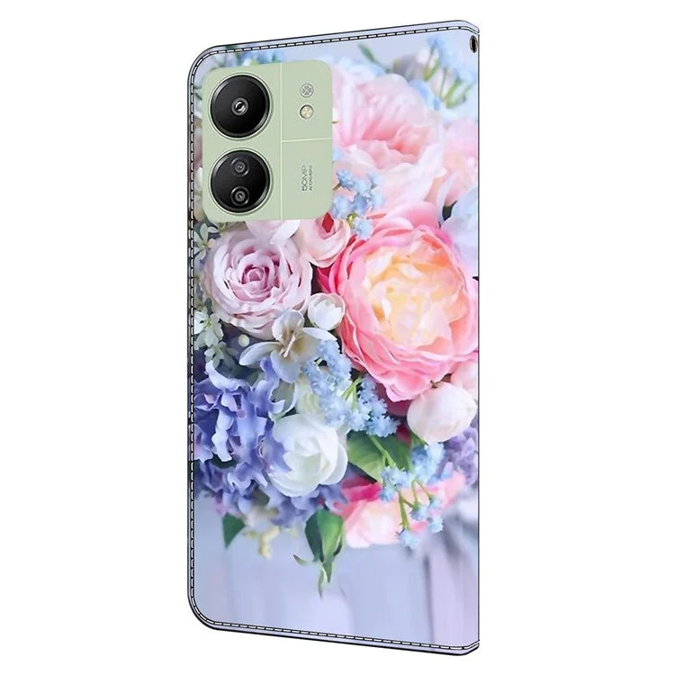 For Xiaomi Redmi 13C 4G / Poco C65 4G Phone Case PU Leather 3D Pattern Flip Folio Cover