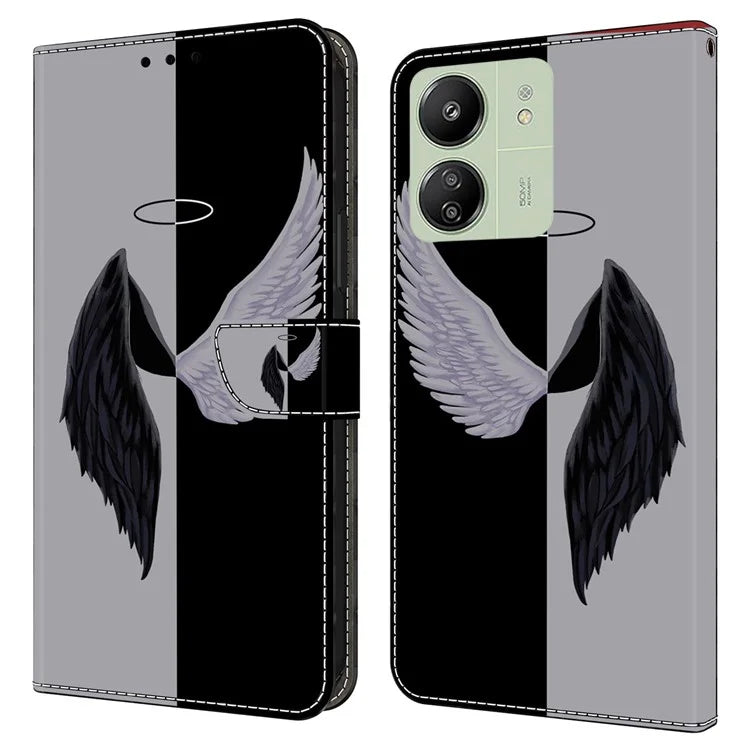 For Xiaomi Redmi 13C 4G / Poco C65 4G Phone Case PU Leather 3D Pattern Flip Folio Cover