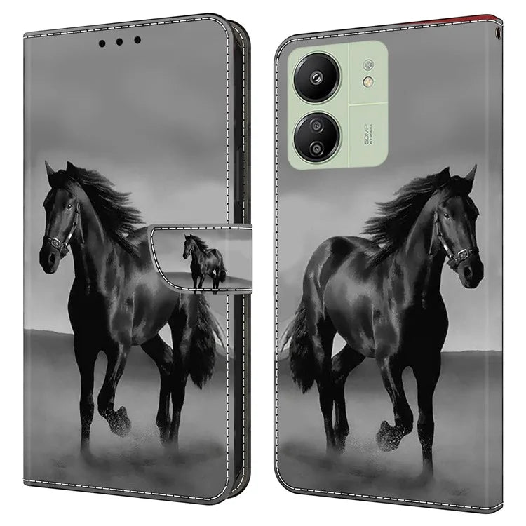 For Xiaomi Redmi 13C 4G / Poco C65 4G Phone Case PU Leather 3D Pattern Flip Folio Cover
