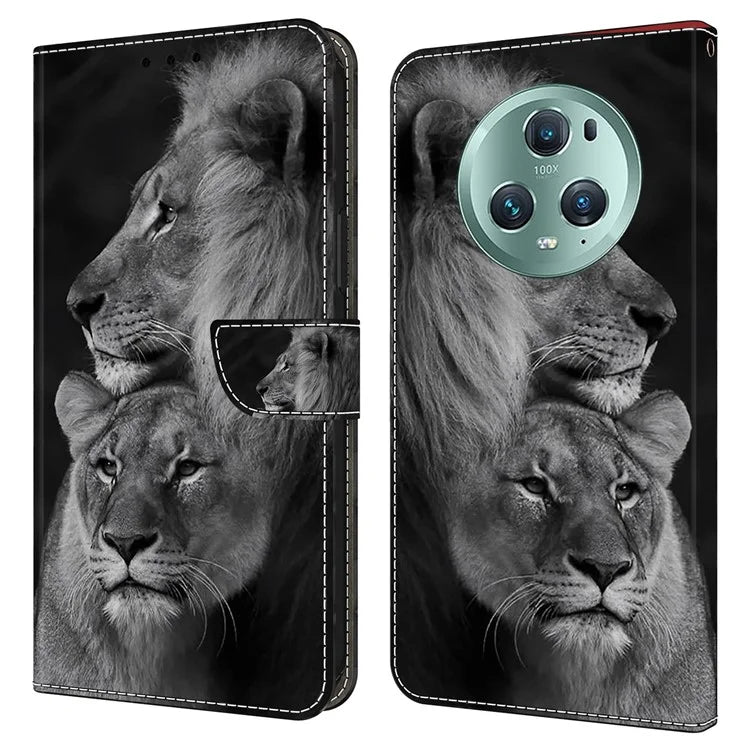 For Honor Magic5 Pro Leather Phone Case Wallet 3D Pattern All Inclusive Cover