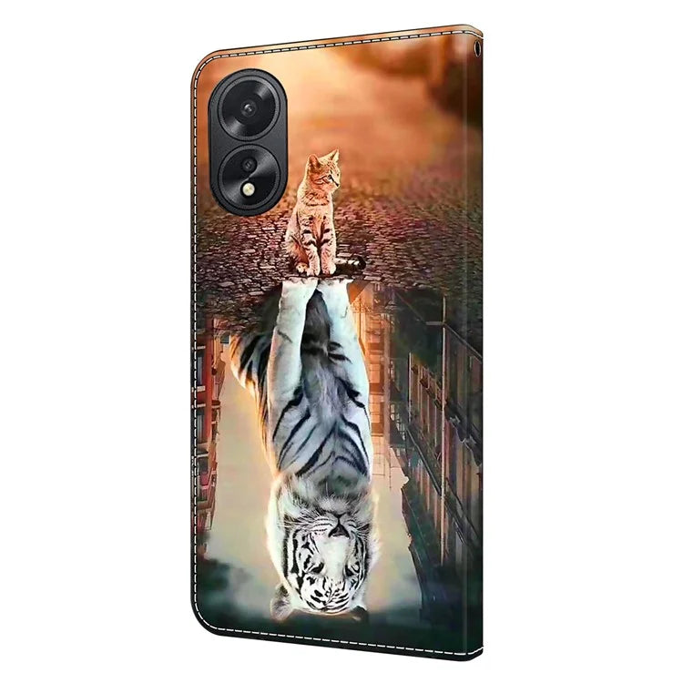 For Oppo A38 4G / A18 4G Leather Phone Case 3D Pattern Magnetic Closure Folio Cover