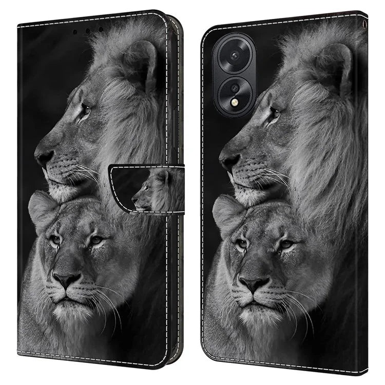 For Oppo A38 4G / A18 4G Leather Phone Case 3D Pattern Magnetic Closure Folio Cover