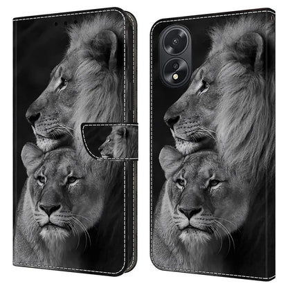 For Oppo A38 4G / A18 4G Leather Phone Case 3D Pattern Magnetic Closure Folio Cover