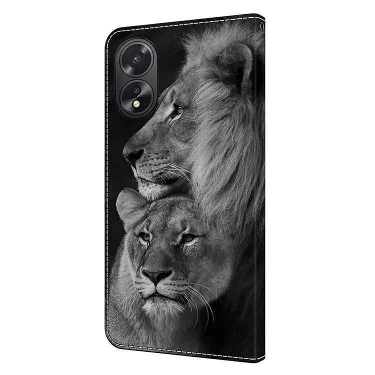 For Oppo A38 4G / A18 4G Leather Phone Case 3D Pattern Magnetic Closure Folio Cover