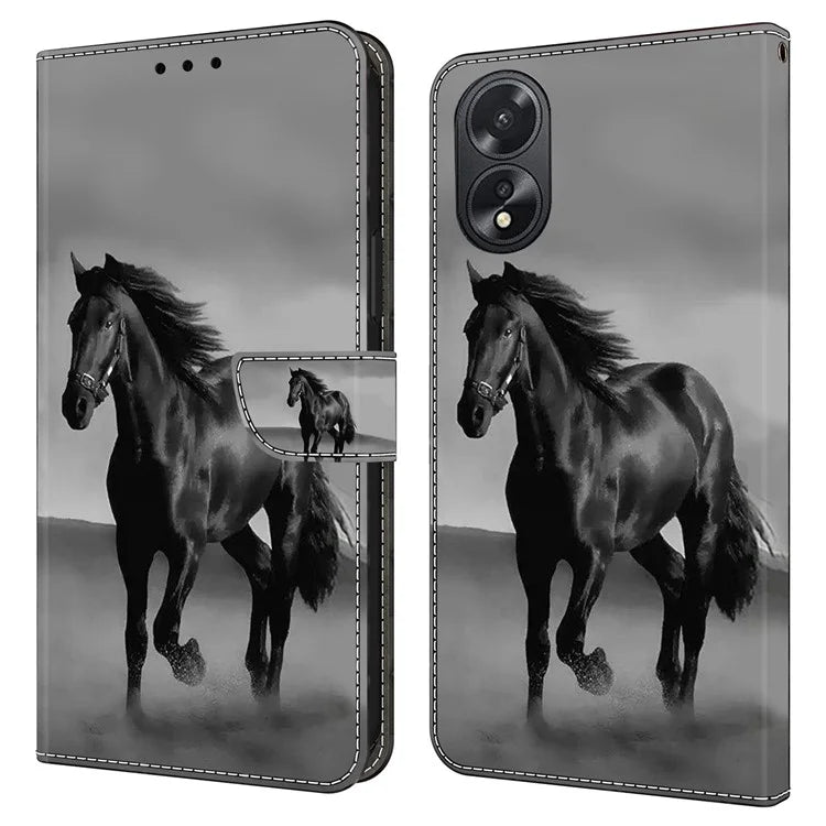 For Oppo A38 4G / A18 4G Leather Phone Case 3D Pattern Magnetic Closure Folio Cover
