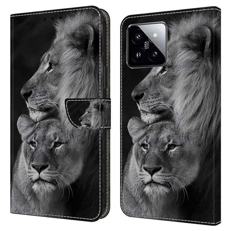 For Xiaomi 14 Wallet Case 3D Pattern PU Leather Stand Phone Cover