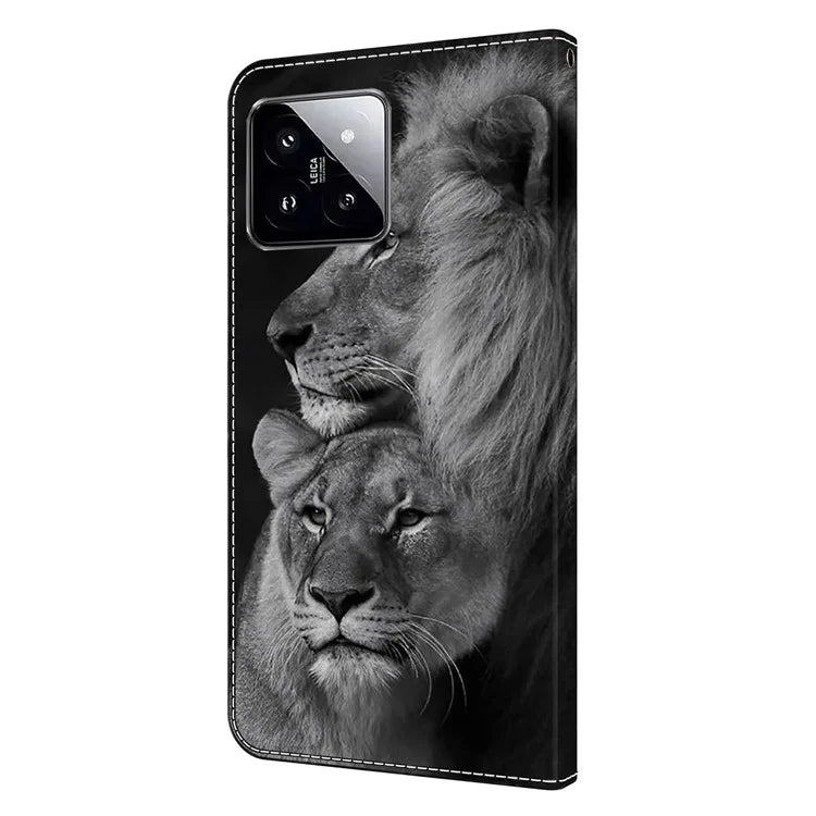 For Xiaomi 14 Wallet Case 3D Pattern PU Leather Stand Phone Cover