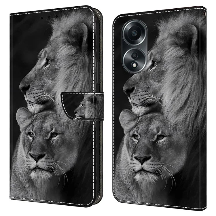 For Oppo A58 4G Flip Phone Case 3D Pattern Printed PU Leather Shockproof Cover