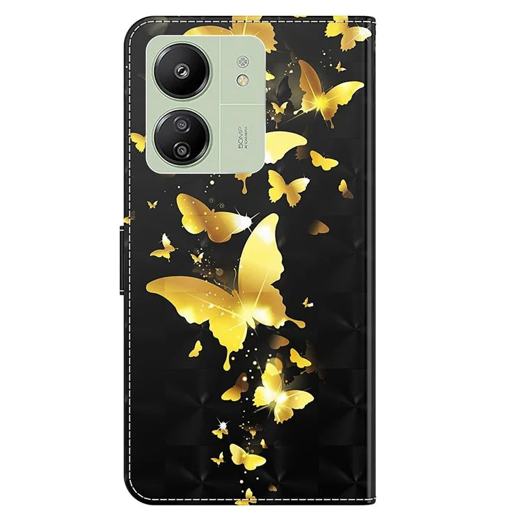 For Xiaomi Redmi 13C 4G / Poco C65 4G Phone Case PU Leather 3D Pattern Stand Cover