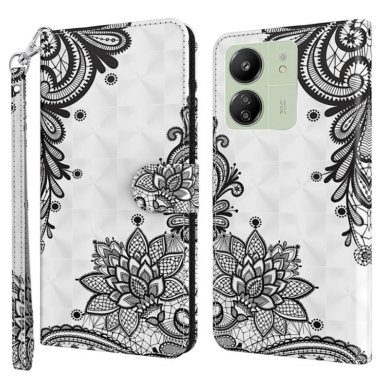 For Xiaomi Redmi 13C 4G / Poco C65 4G Phone Case PU Leather 3D Pattern Stand Cover