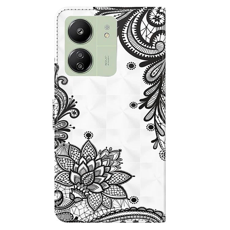 For Xiaomi Redmi 13C 4G / Poco C65 4G Phone Case PU Leather 3D Pattern Stand Cover