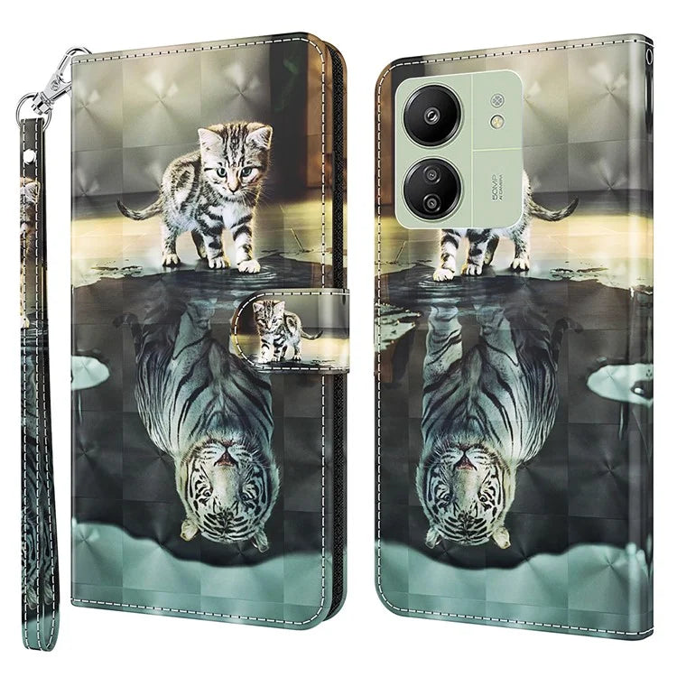 For Xiaomi Redmi 13C 4G / Poco C65 4G Phone Case PU Leather 3D Pattern Stand Cover